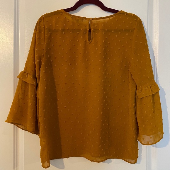 George mustard 3/4 bell sleeve sheer top - Picture 2 of 5